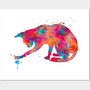 Playful Cat Watercolor Painting Posters and Art